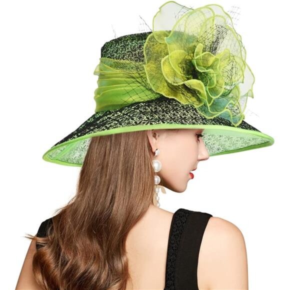 Derby Hats for Women, Classy Organza Sun Hat, Black Green main image 5